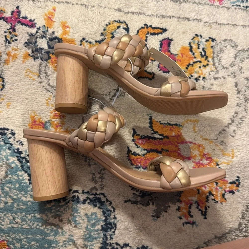 A New Day Braided Heels Basil multi colored tan gold - Picture 5 of 6